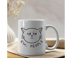 Creasowl® - Ew, People' Kat - Mok met Tekst - 325 ml Keramische Koffiemokken met Oor - Grappige Koffiemok - Vaatwasmachine- en Magnetronbestendig - Cadeau Kattenliefhebber - Theemok - Kat Cadeau - Cat Mug — cadeau in Cadeau-ideeën
