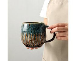 Koffiemok - 600 ml - Unieke handgemaakte keramische mok, grote theekop, geschikt voor magnetron en vaatwasser (blauw) — cadeau in Wonen & Interieur