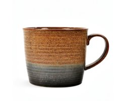 MPLCo - Mok - Keramische Mok - Grote Koffiemok & Soepmok - Oven, Magnetron & Vaatwasserbestendig - XXL - 14 x 11 cm - 1 Liter - Bruin met Donkergroene Ombre — cadeau in Cadeau-ideeën