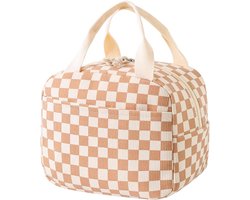 Corduroy lunchtas - schattige handtas voor lunch - herbruikbare geïsoleerde lunchtrommel - grote capaciteit herbruikbare koel-/warmhoudbox - geschikt voor werk/picknick/reizen (corduroy ruit bruin) — cadeau in Cadeau-ideeën
