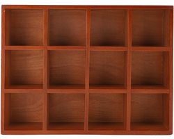 SnelShoppen - Vintage Houten Trinket Shelf Wandrek - 12 Compartimenten Mokken en Knick Knacks Display Plank - Stevige Elegante Houder met Glanzende Ra — cadeau in Wonen & Interieur