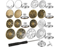 Jeansknopen 32 Stuks - 17 & 20 mm - Knopen voor Kleding - Broekknopen - Inslagknopen - Brons en Zilver — cadeau in Cadeau-ideeën