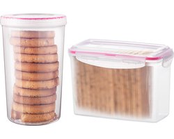 Lock&Lock Beschuitbus en Cracker bewaardoos - Knackebrod bewaardoos - 100% luchtdicht - BPA vrij - PFAS vrij - Bewaardoos met deksel - Voorraaddozen - Set van 2 stuks - Transparant met Roze ring — cadeau in Cadeau-ideeën