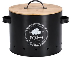 Zeller Aardappel bewaar pot/blik - metaal/hout - zwart - 18 x 28 cm - voorraad pot — cadeau in Wonen & Interieur