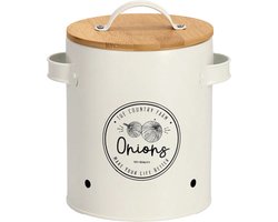 Zeller Uien bewaar pot/blik - metaal/hout - wit - 17 x 19 cm - voorraad pot — cadeau in Wonen & Interieur