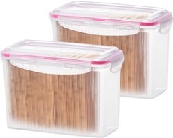Lock&Lock Cracker bewaardoos - 100% luchtdicht - BPA vrij - PFAS vrij - Set 2 stuks - Knackebrod bewaardoos - Crackerdoos - Vershouddoos - Voorraaddozen - Bewaardozen - 1,5 liter - Transparant + Roze ring — cadeau in Cadeau-ideeën