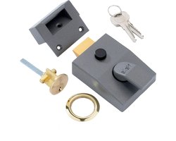 Deadlocking Nightlatch Automatic Deadlock Dark Metallic Finish/Brass Cylinder - High Security Outdoor Lock - Front Door Latch — cadeau in Cadeau-ideeën