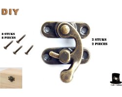 Bob Online ™ - 2 Stuks - Bronsen – Antieke Rechts Klink Haak Hasp Hoorn Slotjes – Hout Sieraden Doos Klink Haak Sluiting – Metalen Kistslotjes – Antique Horn Lock – Horn Clasp Hook – Wooden Box Accessory – Meubelbeslag voor Kisten, Wijnkratten enz — cadeau in Hobby