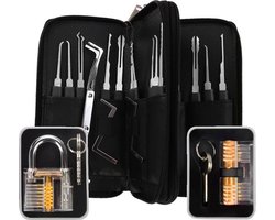 34 delige lockpick set voor beginners en gevorderden met 2x oefenslot een opberghoes en opberg doosjes - lockpicking set - survival kit - gereedschapset - vaderdag cadeau - doorzichtig slot transparant — cadeau in Hobby