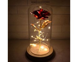 Roses of Eternity - Gouden roos in glazen stolp met LED - Cadeau voor vrouw, (beste) vriendin, haar - Valentijn - Moederdag - valentijnsdag cadeautje - Huwelijk - Eeuwige Roos - Romantisch Liefdes - Rode Rozen in glas — cadeau in VALENTIJNSDAG 🌹