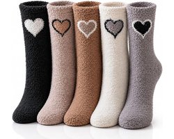 5 Pack Fluffy Huissokken - Warme Fleece Sokken - Huissokken Dames - Gevoerde Sokken - Slaapsokken - Dikke - cadeau voor verjaardagen, Kerstmis, Valentijnsdag, Moederdag en Nieuwjaar — cadeau in Mode & Accessoires