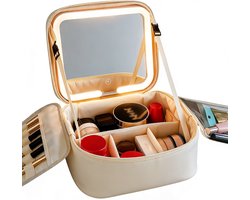 Make Up Tas - Met LED Spiegel - Luxe Make Up Tasje - Beautycase Tas - Beautycase Koffer - Dames en Meisjes - Reismake-up Koffer voor Dames - Make Up Organizer - Cosmetische Organizer Met Compartiment - Cadeau voor vrouw - Valentijnsdag — cadeau in Verzorging