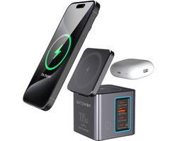 BlitzWolf BW-i113 Max 105W GaN Bureau Oplader 6-in-1 Laadstation met USB-C, USB-A, Draadloze Oplader en Snelladen voor iPhone, Samsung, iPad, MacBook — cadeau in Gadgets