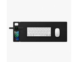 Bureau Onderlegger met Draadloos Oplader - Muismat XXL Zwart - Gaming - Bureaumat 78 x 37 cm - Water proof Bureau Organizer met Wireless Lader 15W voor smartphone, oordopjes en apple watch - Antislip Kunstleer — cadeau in Wonen & Interieur