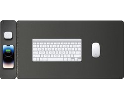 Casemania Bureau Onderlegger met Draadloos Oplader - Zwart - Bureaumat 78 x 30 cm - Water proof Bureau Organinzer met Wireless Lader 15W voor smartphone en oordopjes - Bureau Accessoires Antislip Muismat Kunstleer — cadeau in Wonen & Interieur