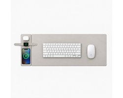 Bureau Onderlegger met Draadloos Oplader - Muismat XXL Zwart - Gaming - Bureaumat 78 x 37 cm - Water proof Bureau Organizer met Wireless Lader 15W voor smartphone, oordopjes en apple watch - Antislip Kunstleer — cadeau in Wonen & Interieur