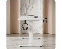 ErgoFlex Elektrisch In Hoogte Verstelbaar Bureau 140x70 cm – Modern Thuiswerk & Gaming Bureau met LCD-Display, Geheugenfunctie, Draadloze Oplader, USB-C/A Poorten, 80 kg Belastbaar – Ergonomisch Wit A-Furniture — cadeau in Cadeau-ideeën