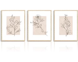 Beige Botanische Wanddecoratie Poster Abstract Minimalistische Bloem Muur Poster voor Slaapkamer Woonkamer Decor 12x16 in Niet Ingelijst Set van 3 — cadeau in Wonen & Interieur