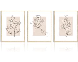 Beige Botanische Wanddecoratie Poster Abstract Minimalistische Bloem Muur Poster voor Slaapkamer Woonkamer Decor 12x16 in Niet Ingelijst Set van 3 — cadeau in Wonen & Interieur