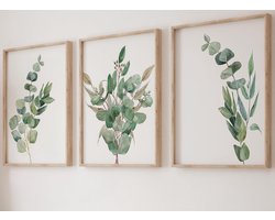 botanische kunst aan de muur, set van 3 niet-ingelijste afdrukken, abstracte tropische plantendecoratie, woonkamer slaapkamer, badkamer poster huisdecoratie, groene bladeren plant (A3) — cadeau in Wonen & Interieur