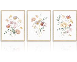 Waterverf Bloemen Wanddecoratie Poster Minimalistische Botanische Muur Poster voor Slaapkamer Woonkamer Decor 12x16 in Set van 3 Niet Ingelijst — cadeau in Wonen & Interieur