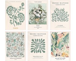 Vintage Bloemenmarkt Posters - Botanische Woondecoratie - Set van 6 - 20 x 25 cm — cadeau in Wonen & Interieur