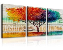 Canvas Wandkunst, Moderne Lijstloze Afbeeldingen, Set van 3 Levensboom Schilderijen, Esthetische Kleurrijke Botanische Woondecoratie voor Woonkamer Slaapkamer Tuin Gang Kantoor 50x70 cm — cadeau in Wonen & Interieur