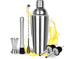 Cocktail Set - Cocktailshaker -RVS - 6 Delige Set - 750ml - Cocktail shaker set - Baraccessoires Voor Thuisbar — cadeau in Kookcadeaus
