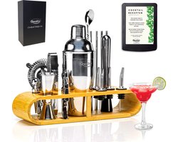Luxe Cocktail Set - 18 delig (750ml) - Cocktail Shaker Set - Recepten E-book - Valentijn - Luxe Cadeau Man Vrouw Shaker Set – Zilverkleurig – Qwality® — cadeau in Kookcadeaus