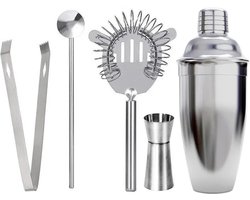 Cocktail set - 5 delig - Zilver - Cocktailsets met cocktailshaker - Cadeauverpakking / Luxe verpakking - RVS — cadeau in Kookcadeaus