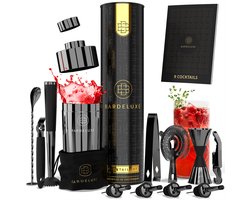 BarDeluxe® Cocktail Set - 12-Delig - Cocktailshaker 750 ml - Roestvrij Staal - Inclusief Luxe Geschenkdoos - Opbergtasje & Receptenboek - Zwart — cadeau in Kookcadeaus
