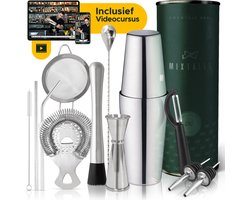 Mixtales® Premium Cocktailset - 12-Delige Set met Cocktail Shaker (830ml) & Stijlvolle Opbergkoker - Ideale Giftset - Incl. Unieke Videocursus door Nederlands Topbartender (t.w.v. €29,95) — cadeau in Kookcadeaus