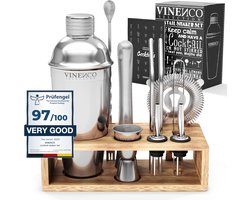 VINENCO Cocktailshaker Set Manhattan met Houten + Recepten Boek: 13 Delig RVS Staal Premium Barkeeper Kit | Prof Cocktail Shaker Bar Accessoires Martini Gin Mojito Longdrinks Party Verjaardag Cadeau Man Vrouw — cadeau in Kookcadeaus