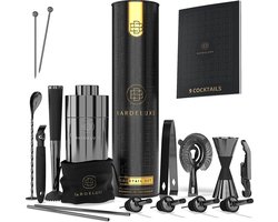 Cocktailset, 17-delig, barkeeperset, cocktailmixerset, 750 ml cocktailshaker roestvrij staal, cocktailshakerset, bartender set, luxe cocktailcadeauset, tas & receptenboek (zwart) — cadeau in Kookcadeaus
