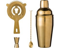 Cocktail Set - 4-Delig - Cocktail Shaker - Luxe Cocktailset - Barset - Complete Cocktailset - Bartender Barset - Met Cocktailzeef, Barlepel en Barmaatje - Luxe Cadeauverpakking - 500 ml - Goud — cadeau in Kookcadeaus