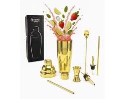 Cocktail Shaker Set (750 ml) - Cocktail Set - Luxe Cadeau voor hem of haar - Cocktailset - Goudkleurig - Qwality® — cadeau in Kookcadeaus