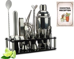 KitchenBrothers Cocktail Set - 24 delig - Inclusief Cocktail Shaker (750ml) - Compleet voor Cocktailbar - Zwart/Acryl - Cocktailset - BPA-Vrij - Met Receptenboekje - Cadeauverpakking — cadeau in Kookcadeaus