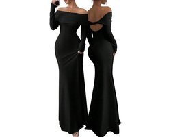 Women's long sleeve sexy long shoulder elegant maxi dress backless figure-hugging bodycon dress shoulder-free disco - ShopVlot — cadeau in Cadeau-ideeën