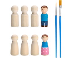 Houten poppen set - Kleine figuurtjes - Creatief knutselen - Onbehandeld massief hout - 53 mm hoog - Natuurlijk — cadeau in Hobby