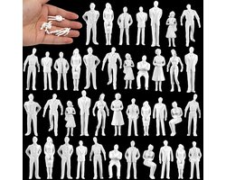 50 stuks schaal 1:50 staande en zittende onbeschilderde witte mensenfiguren, kleine modellen van mensen voor miniatuurscènes, verschillende figuren voorbijgangers, willekeurig geselecteerde — cadeau in Cadeau-ideeën