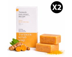 Kurkuma Zeep - 2 Stuks - Turmeric Soap - Anti Acne - Pigmentvlekken Verwijderen - Vitamine C&E - Dark spot remover- 100% Natuurlijke Zeep - 140g -inclusief zeepnetje — cadeau in Cadeau-ideeën