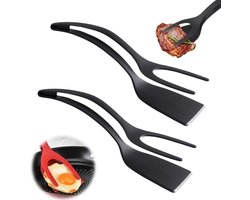 Zwart - 2-pack eierdraaispatel, nieuwe 2-in-1 grip- en flip-spateltang, siliconen eierflipgereedschap vis-wentelteefjes, kookspatel met antiaanbaklaag Voedsel-eiertang voor thuiskeuken multifunctionele spatel - keukengereedschap - kookaccessoires - G — cadeau in Cadeau-ideeën