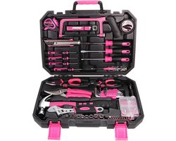 Gereedschapsset Koffer - Handgereedschap Set - Klus Klussen - 128 Delige Set - 39x27.5x9 cm - Roze — cadeau in Tuin & Klussen