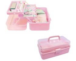 Opbergkoffer met 3 trays voor scrapbooking materialen en handwerk - Roze — cadeau in Hobby