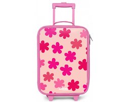 NoBoringSuitcases.com® - Kinderkoffer roze - Kindertrolley meisje - Roze bloemen - Koffer kind lichtgewicht - Reiskoffer trolley voor kinderen - Koffertje met lichtgevende wieltjes - Rolkoffer — cadeau in Spellen & Speelgoed