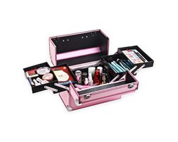 Confibel Cosmetica Koffer - Uitklapbaar - 5 Opbergbakken - Beautycase/Visagiekoffer /Cosmeticakoffer /Beautycase/ Nagelstylistekoffer - Roze — cadeau in Verzorging