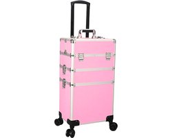 BeautyKoffer Roze met diamantjes | 3 Delig 8 Wielen | Nagel Koffer | BeautyCase voor Kappers | KappersKoffer — cadeau in Verzorging