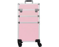 Make up Koffer | Beautycase / Beautykoffer / Trolley van aluminium - Baby roze Kleur - Bekleed zwart fluweel - 8 wielen - Kapper - Tattoo - Nagel - Visagie - Make-up - Cosmetica - Schmink - Beauty case / Beauty koffer — cadeau in Verzorging