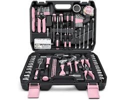 Gereedschapskoffer 281-delig compleet set met steeksleutels, schroevendraaiers, tangen en meetgereedschap - Roze professionele gereedschapskist voor doe-het-zelvers — cadeau in Tuin & Klussen