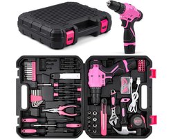 Complete Gereedschapskoffer - Roze - Met Accuboorschroevendraaier 8 V - 152-delige Gereedschapsset Met Bits — cadeau in Tuin & Klussen